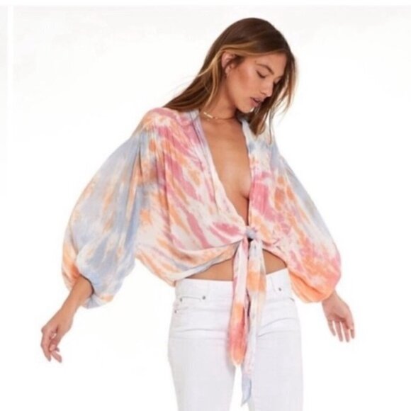 New Young Fabulous & Broke Carmen Ombre Tie Open Front Top NWT Small - Picture 6 of 15